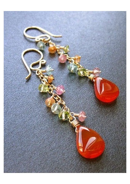 Altın Tarzı Apatit Pembe Turmalin Karnelyen Peridot Küpe (Yurt Dışından)