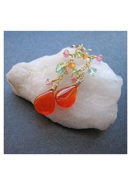 Altın Tarzı Apatit Pembe Turmalin Karnelyen Peridot Küpe (Yurt Dışından) fırsatları