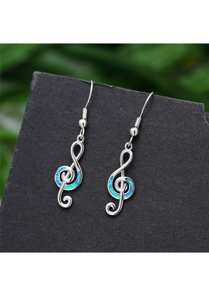 Kadın Mavi Opal Düşen Küpe Trendy Hollow Müzik Notalı Düğün Küpeleri Için Basit Çalver Renkli Damla Küpeler (Yurt Dışından)