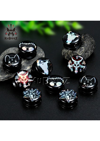 Siyah Stil D-12MM Kubooz Zarif Akrilik Hayalet Hayvan Tasarımı Kulak Genişletici ve Vücut Takı Küpe Tünel Küpe 1 Çift (Yurt Dışından) modelleri