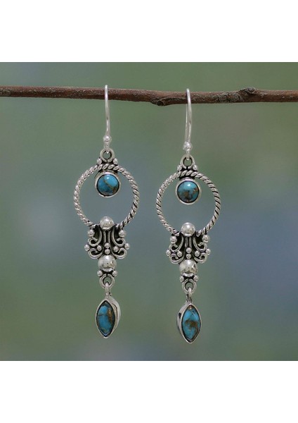 Gümüş Tarzı Vintage Kadınlar Gümüş Takı Saf Doğal Taş Turkuaz Taşlı Kolye Küpe Takı Parti Nişan Düğün Hediye (Yurt Dışından) fiyatları