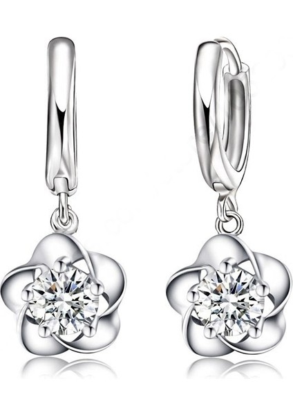 Beyaz Stil Zarif Gümüş Yüksek Moda Klasik Takı Saf Gümüş Çiçek Küpe (Yurt Dışından)