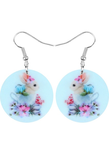 Mavi Stil Kadın Kızlar Gençler Için Tavşanlı Paskalya Çiçekli Küresel Küpe Takı Sevimli Hayvan Düşen Asılı Aksesuar Süsleme Moda Hediye (Yurt Dışından)