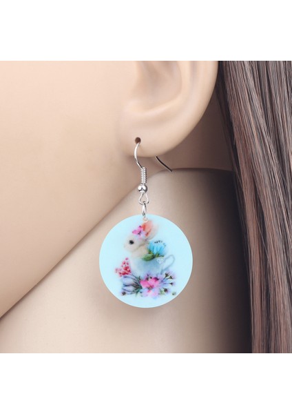 Mavi Stil Kadın Kızlar Gençler Için Tavşanlı Paskalya Çiçekli Küresel Küpe Takı Sevimli Hayvan Düşen Asılı Aksesuar Süsleme Moda Hediye (Yurt Dışından) modelleri