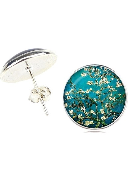 Gümüş Tarzı No.9 Boyutu Vintage Van Gogh Tablo Serisi Küpe Van Gogh Yıldızlı Gece Tibet Gümüşü Küpe Sanat Takı Kadınlar ve Aşıklar Için (Yurt Dışından)
