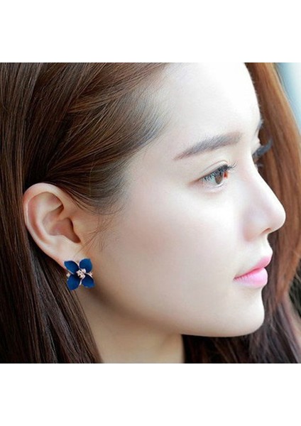 Çiçek Yeni Moda 18K Altın Kaplama Dört Yonca Çiçeği Şekilli Taşlı Küpe Kadınlar Için Renk: Mavi (Yurt Dışından) modelleri