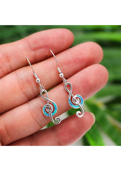 Kadın Mavi Opal Düşen Küpe Trendy Hollow Müzik Notalı Düğün Küpeleri Için Basit Çalver Renkli Damla Küpeler (Yurt Dışından) indirimleri