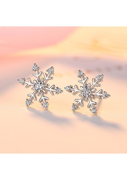 Moda Kadınlar Gümüş Kristal Kar Tanesi Küpe Charm Takı Noel Aksesuarları (Yurt Dışından)