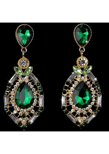 Yeşil Stil Kadın Lüks Şık Taşlı Büyük Düşen Küpe Vintage Benzersiz Küpeler Düğün Parti Takı (Yurt Dışından)