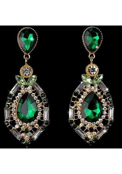 Yeşil Stil Kadın Lüks Şık Taşlı Büyük Düşen Küpe Vintage Benzersiz Küpeler Düğün Parti Takı (Yurt Dışından) modelleri