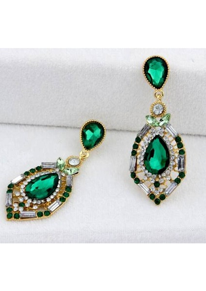 Yeşil Stil Kadın Lüks Şık Taşlı Büyük Düşen Küpe Vintage Benzersiz Küpeler Düğün Parti Takı (Yurt Dışından) indirimleri