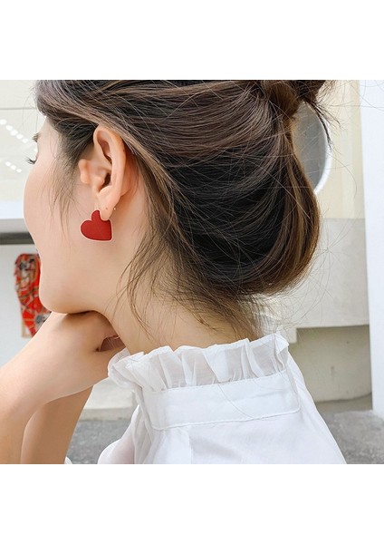Vintage Kadınlar Kalp Şekilli Sevimli Düşen Küpe Moda Kırmızı Renk Aşk Kalp Beyan Küçük Küpeler Için Kadınlar (Yurt Dışından)