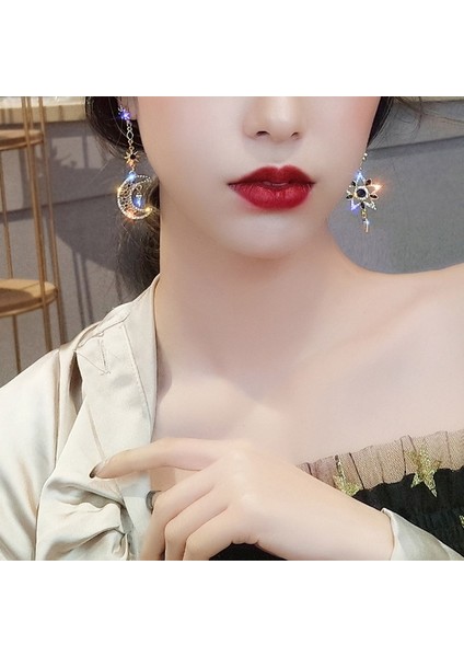 Altın Tarzı Yıldız Küpe Kadın Elmas Küpe Uzun Asimetrik Küpe Işıltılı Küpe Ay Küpe Safir Küpe Ay Yıldız Küpe - Kadın Takıları (Yurt Dışından) modelleri