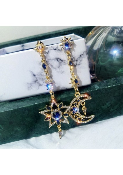 Altın Tarzı Yıldız Küpe Kadın Elmas Küpe Uzun Asimetrik Küpe Işıltılı Küpe Ay Küpe Safir Küpe Ay Yıldız Küpe - Kadın Takıları (Yurt Dışından) fırsatları