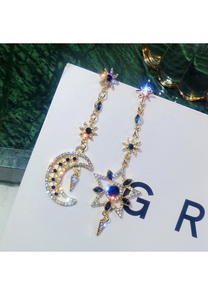 Altın Tarzı Yıldız Küpe Kadın Elmas Küpe Uzun Asimetrik Küpe Işıltılı Küpe Ay Küpe Safir Küpe Ay Yıldız Küpe - Kadın Takıları (Yurt Dışından) indirimleri