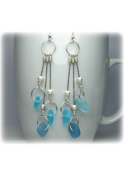 Beyaz Stil Mavi Deniz Camı Küpe | Damla Küpe Uzun Sarkan Küpe | Ona Hediye, Kadınlar Için Benzersiz Hediye | Gümüş Takı (Yurt Dışından)