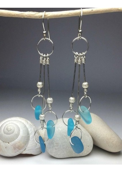 Beyaz Stil Mavi Deniz Camı Küpe | Damla Küpe Uzun Sarkan Küpe | Ona Hediye, Kadınlar Için Benzersiz Hediye | Gümüş Takı (Yurt Dışından) modelleri