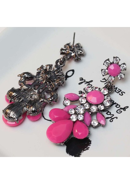 Pembe Tarzı Paris Moda Şovu Zarif Tasarım Bayan Net Çok Renkli Kristal Uzun Düğün Sarkan Kadın Küpe - Ana Renk: Çok Renkli Kırmızı (Yurt Dışından) modelleri