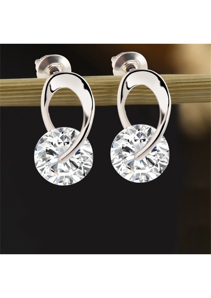 Beyaz Stil Yeni Beyaz Zirkon Taşlı Küpe Küpe Küpe Gümüş Kadın Modası Renk: Beyaz (Yurt Dışından) fırsatları