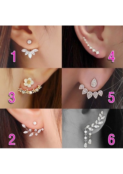 No.6 Boyutu 2018 Yeni 6 Stil Altın Gümüş Bayan Moda Çift Taraflı Kristal Çiçek Şekilli Küpe (Yurt Dışından)