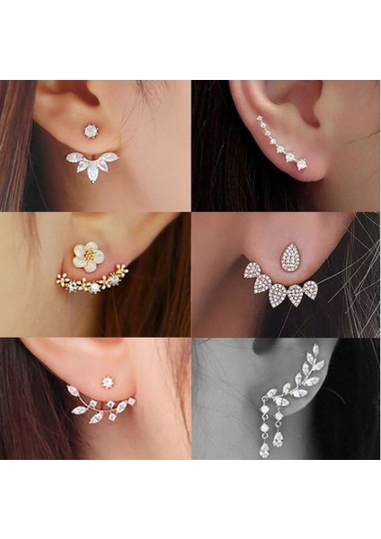 No.6 Boyutu 2018 Yeni 6 Stil Altın Gümüş Bayan Moda Çift Taraflı Kristal Çiçek Şekilli Küpe (Yurt Dışından) fiyatları