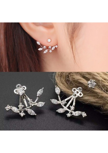 No.6 Boyutu 2018 Yeni 6 Stil Altın Gümüş Bayan Moda Çift Taraflı Kristal Çiçek Şekilli Küpe (Yurt Dışından) modelleri