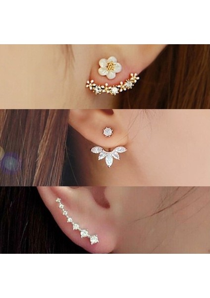 No.6 Boyutu 2018 Yeni 6 Stil Altın Gümüş Bayan Moda Çift Taraflı Kristal Çiçek Şekilli Küpe (Yurt Dışından) fırsatları