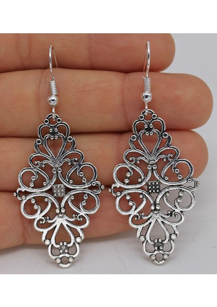 2.3'' Rombo Çiçek Delik Kadın Bohemya Düğün Küpe - Gümüş Kaplama Kanca (Yurt Dışından)