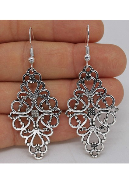 2.3'' Rombo Çiçek Delik Kadın Bohemya Düğün Küpe - Gümüş Kaplama Kanca (Yurt Dışından) fiyatları