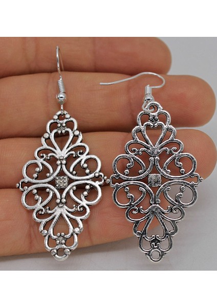 2.3'' Rombo Çiçek Delik Kadın Bohemya Düğün Küpe - Gümüş Kaplama Kanca (Yurt Dışından) modelleri