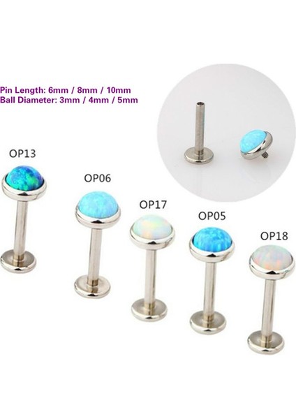 Gümüş Tarzı OP06 6mm/3mm 1 Adet Opal Dudak Barı Labret Halka Içten Vidalar Kulak Tragus Kıkırdak Iğne Delme (Yurt Dışından) fiyatları