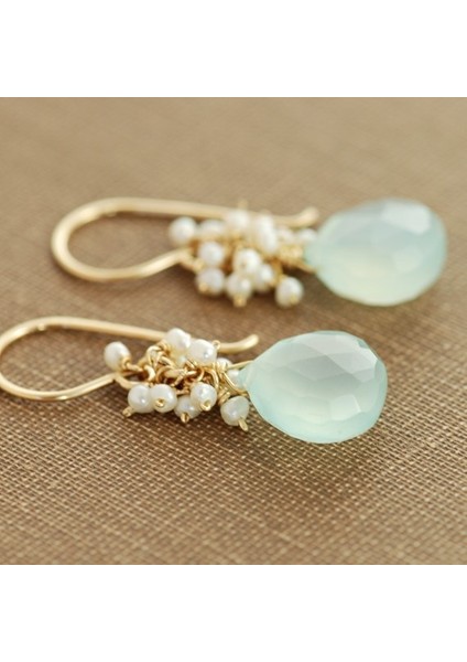 Altın Tarzı Denizköpüğü Kalcedon Tohum Inci Küpe El Yapımı Altın Küpe Inci Küme ile Düşen Küpeler (Yurt Dışından)