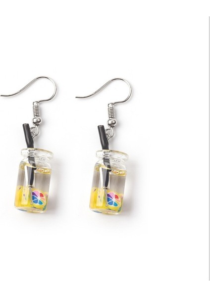 No.5 Boyutu Yeni Simülasyon Eğlenceli Meyve Kupası Içecek Şişesi Küpe Sevimli Harajuku Tarzı Küçük Taze Yaz Küpeleri Kişiselleştirilmiş El Yapımı Tatlı Küçük Taze Küpe (Yurt Dışından)