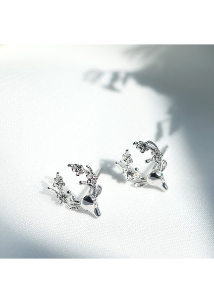 Yeni Gümüş Minik Sevimli Geyik Boynuzu Küpe Kristal Kar Tanesi Takı Sevgililer Günü Hediye (Yurt Dışından) indirimleri