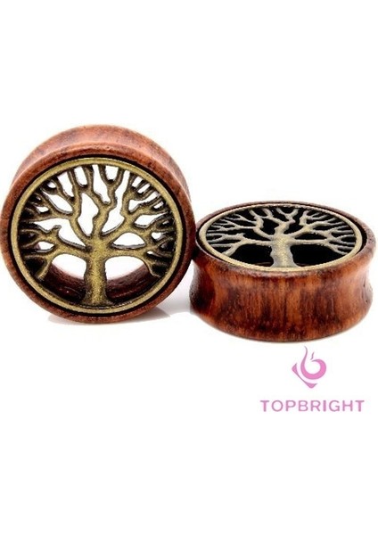8 mm Topbrıght® Çift Ahşap ve Pirinç Hayat Ağacı Tünel Flesh Tünel Kulak Tüneli Küpe Takıları Earring Plugs (Yurt Dışından)