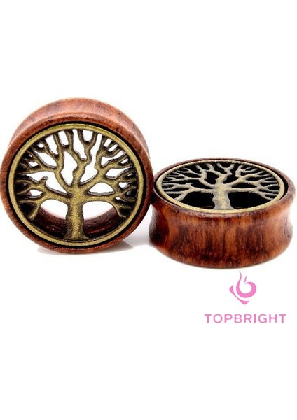 8 mm Topbrıght® Çift Ahşap ve Pirinç Hayat Ağacı Tünel Flesh Tünel Kulak Tüneli Küpe Takıları Earring Plugs (Yurt Dışından)