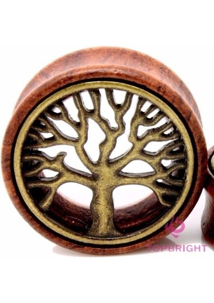 8 mm Topbrıght® Çift Ahşap ve Pirinç Hayat Ağacı Tünel Flesh Tünel Kulak Tüneli Küpe Takıları Earring Plugs (Yurt Dışından)