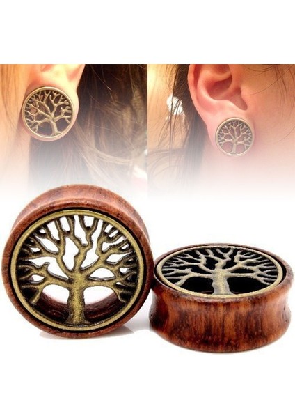 8 mm Topbrıght® Çift Ahşap ve Pirinç Hayat Ağacı Tünel Flesh Tünel Kulak Tüneli Küpe Takıları Earring Plugs (Yurt Dışından)