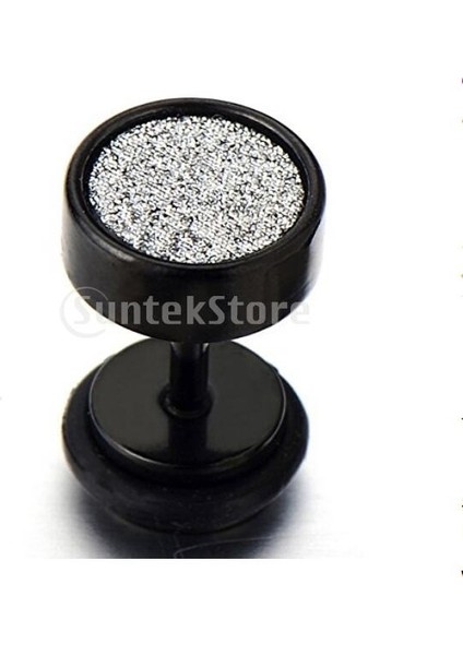 Estilo Negro Y Plata Punk 8mm Paslanmaz Çelik Karbon Fiber Sahte Kulak Tıkaç Küpe (Yurt Dışından)