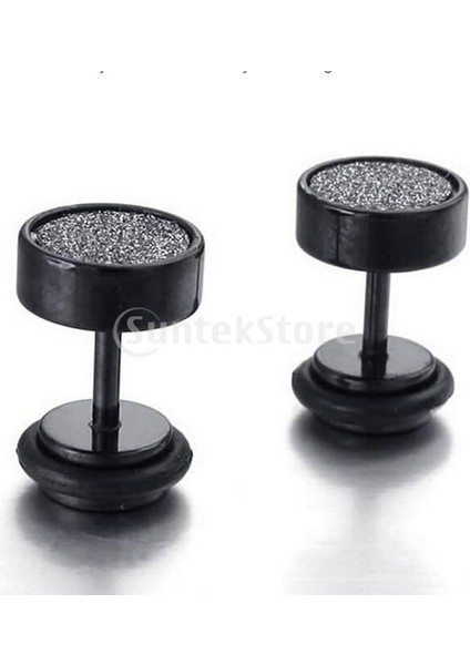 Estilo Negro Y Plata Punk 8mm Paslanmaz Çelik Karbon Fiber Sahte Kulak Tıkaç Küpe (Yurt Dışından) fırsatları