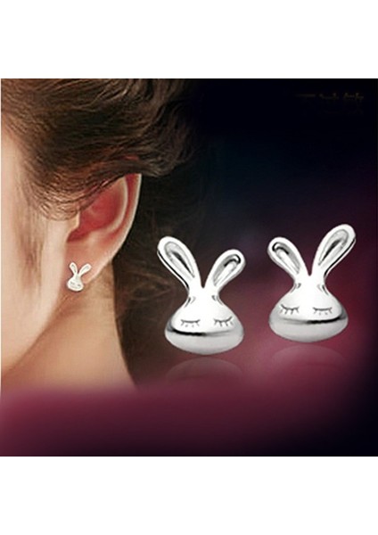 Kadınların Sevimli Tavşan Kulaklı Küçük Gümüş Kaplama Küpe (Yurt Dışından)