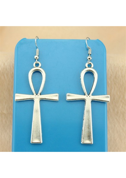 1 Çift Şık Kadın Hediye Kendin Yap Ankh Haç Gümüş Renk Çinko Alaşım Küpe Kanca E-B (Yurt Dışından)