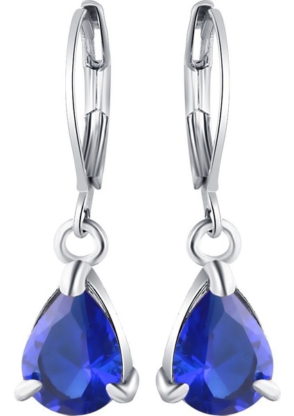 Mavi Stil Kadın Moda Gümüş Taşlı Küpe Halka Asma Küpe Düğün Takı (Yurt Dışından)