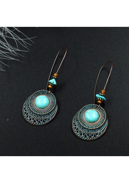 Kadınlar Için Bohem Tarzı Uzun Gümüş Renkli Turkuaz Düşen Küpe Vintage Etnik Sevimli Retro Moda Takı Hediye (Yurt Dışından)