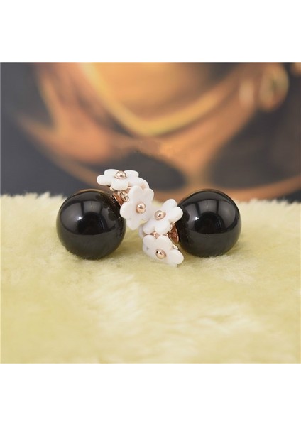 Siyah & Beyaz Tarzı Yeni Moda Kadın Lüks Küpe Kişilik Çiçek Çift Uçlu Küpe Kadınlar Için (Yurt Dışından)