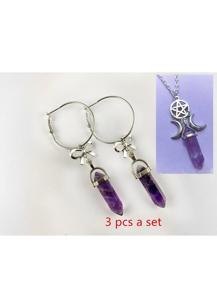 Siyah Stil Gümüş Ay ile Siyah Oniks Gotik Halka Küpe Kolye Seti - Gotik Küpeler, Büyülü Halka Küpeler, Göksel Küpeler, Wiccan Mücevher (Yurt Dışından) modelleri