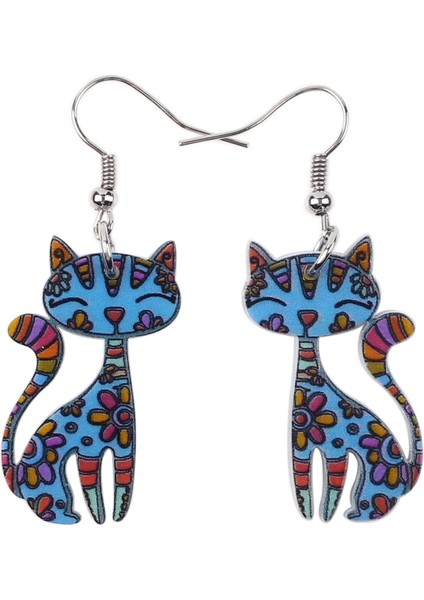 Mavi Stil Kadın Kız Genç Kedili Çiçekli Akrilik Kedi Kedi Küpe Düşen Kolye Takı Hayvan Mücevher Süs Dekorasyon Parti Hediye Alışveriş Şık Aksesuarlar (Yurt Dışından)