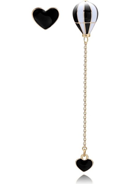 Siyah Stil Ravımour Sıcak Hava Balonu Uzun Küpe Kadınlar Için Kore Asimetrik Kalp Altın Zincir Boncuklu Küpe Moda Kulak Takı (Yurt Dışından)
