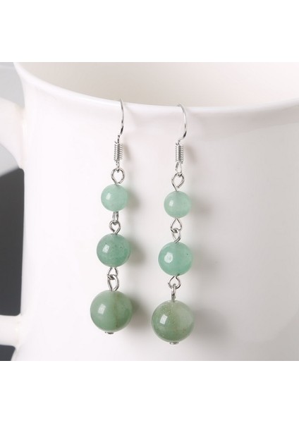 6 - Yeşil Aventurin Kadınlar Için Doğal Kaplan Gözü Boncuk Taş Düşen Uzun Küpe Takı (Yurt Dışından)