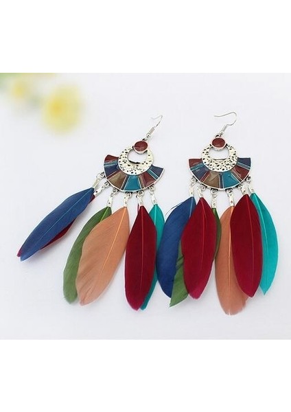 Çok Renkli Stil Büyük Uzun Küpe Bijoux Hediye Açıklama Moda Tüy Küpe Kadın Bohem Etnik Püskül Küpe Asılı (Yurt Dışından) fırsatları